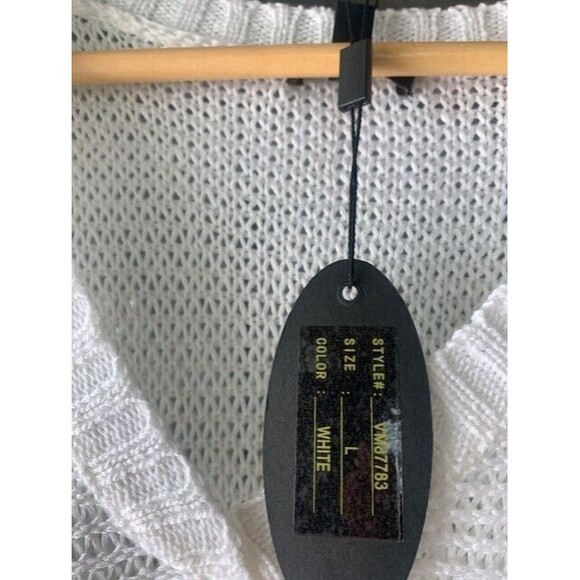 NWT Cupio Women's Large White Sweater V-Neck Loose Knit Long Beach - Picture 12 of 13